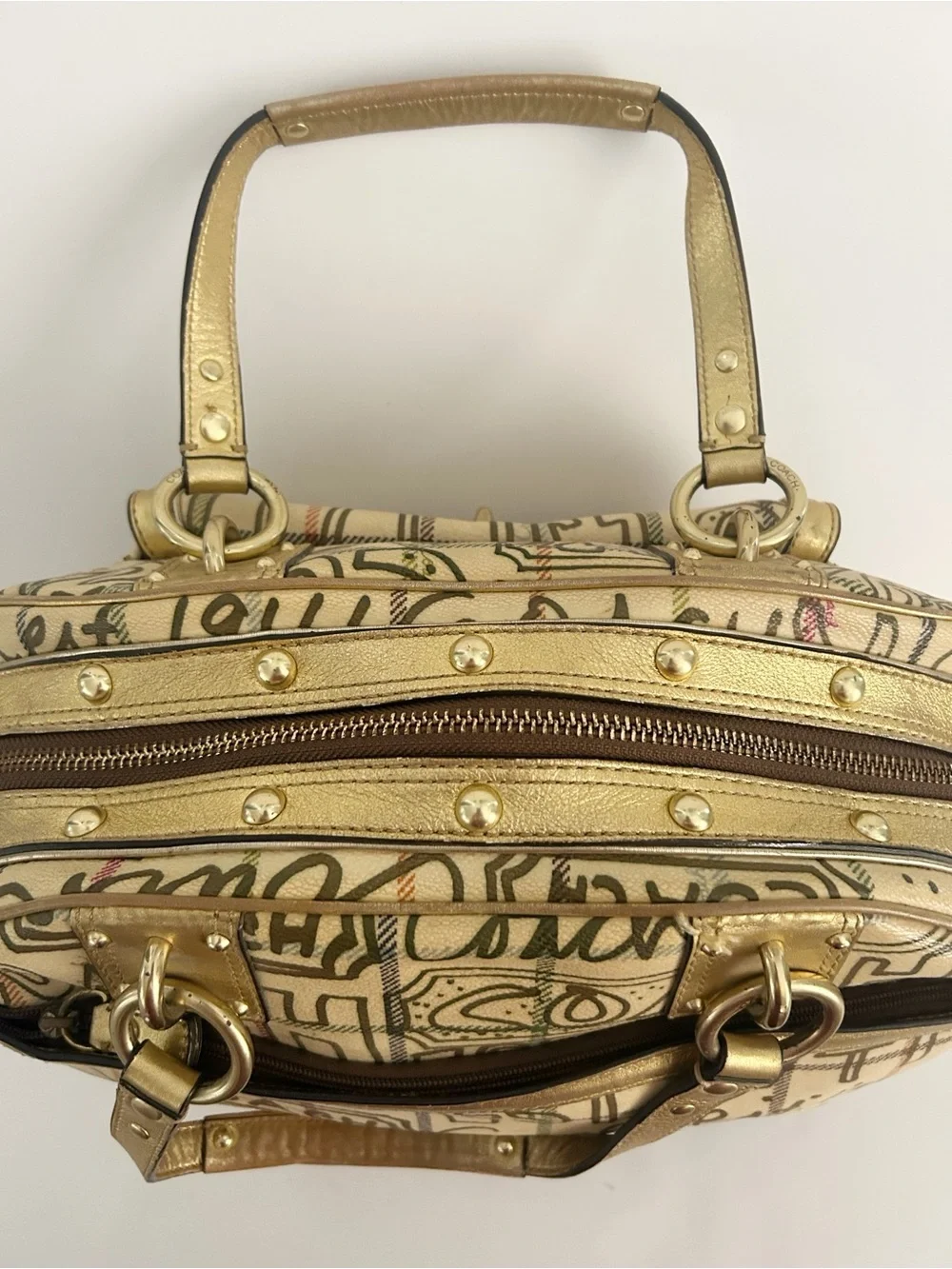 Vintage Coach Poppy Chelsea Graffiti Gold Tattersall Dome Satchel Purse